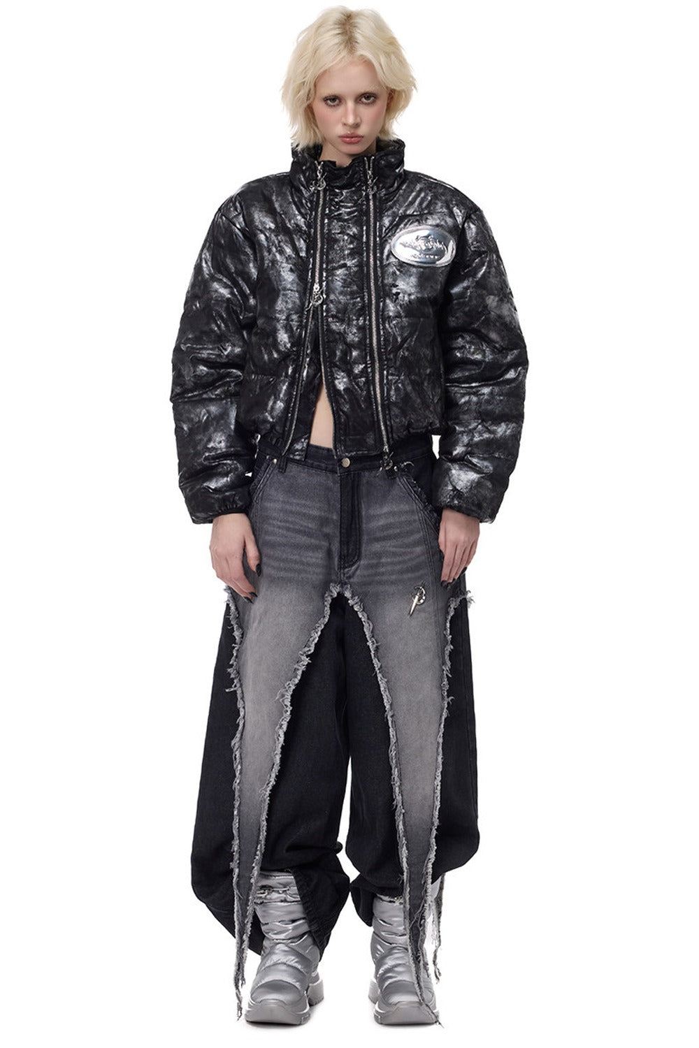 Y2K Space Black Silver Double Zipper Jacket