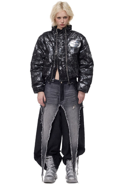 Y2K Space Black Silver Double Zipper Jacket