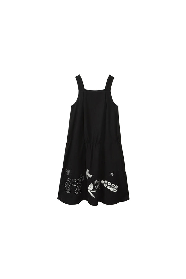 Butterfly Dog Patch Embroidered Suspender Dress