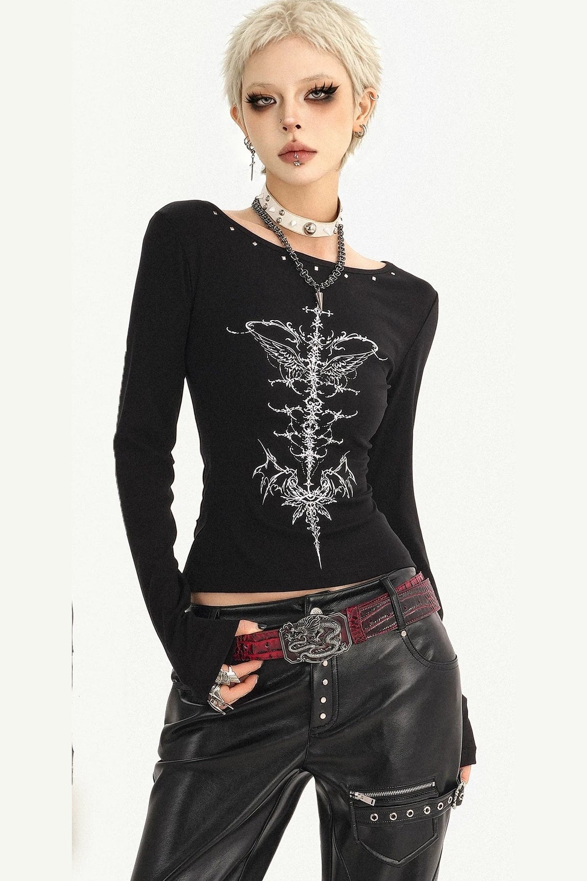Black Skeleton Long-Sleeve Base T-Shirt