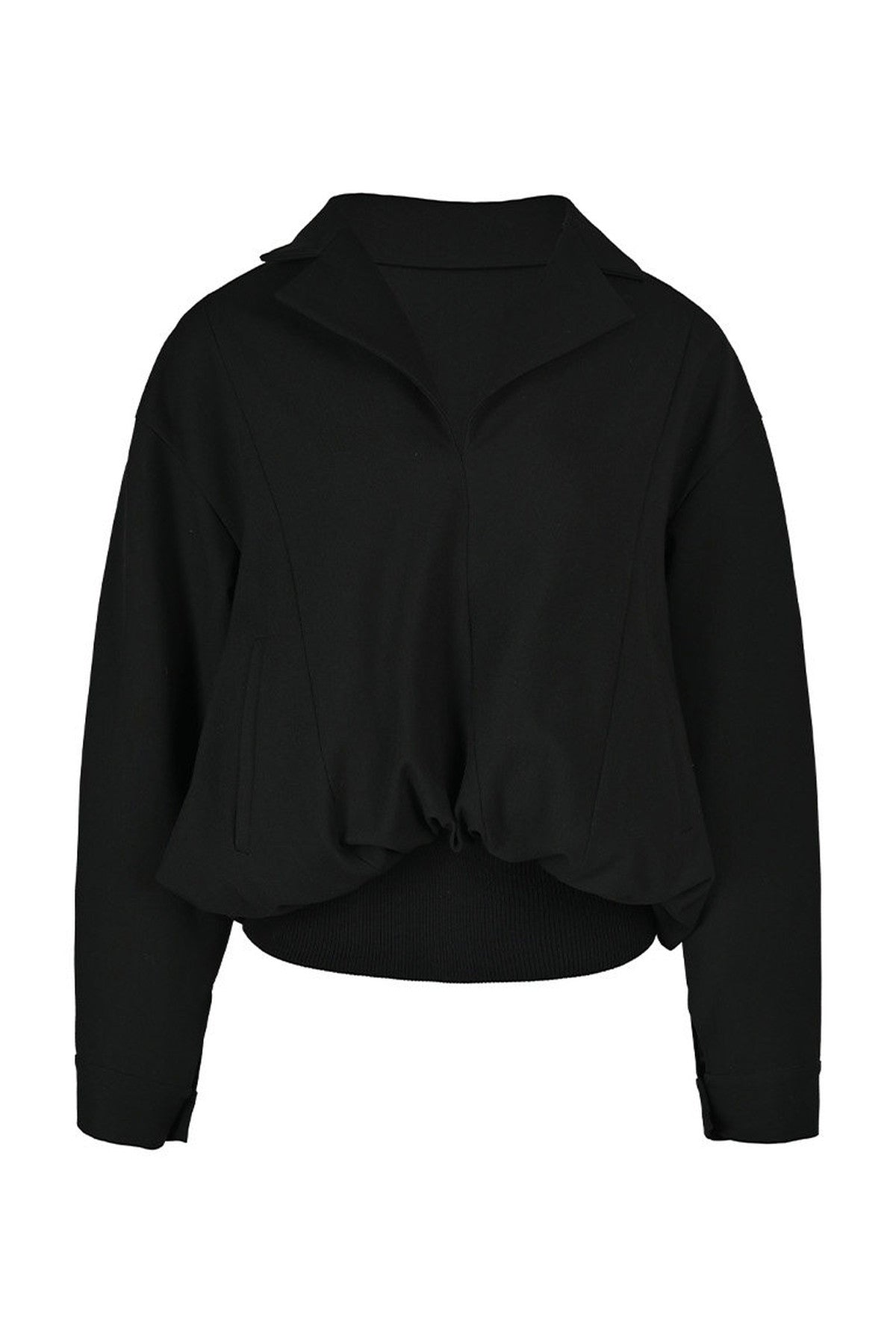 Pulloverjacke mit Patchwork, Falten, Taschen und Anzugkragen
