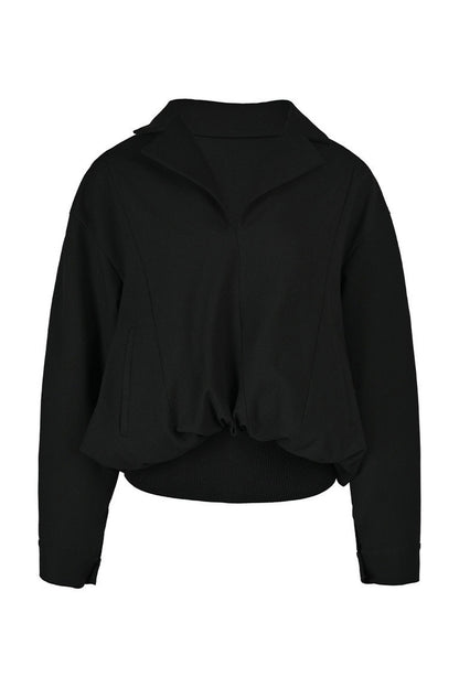Pulloverjacke mit Patchwork, Falten, Taschen und Anzugkragen