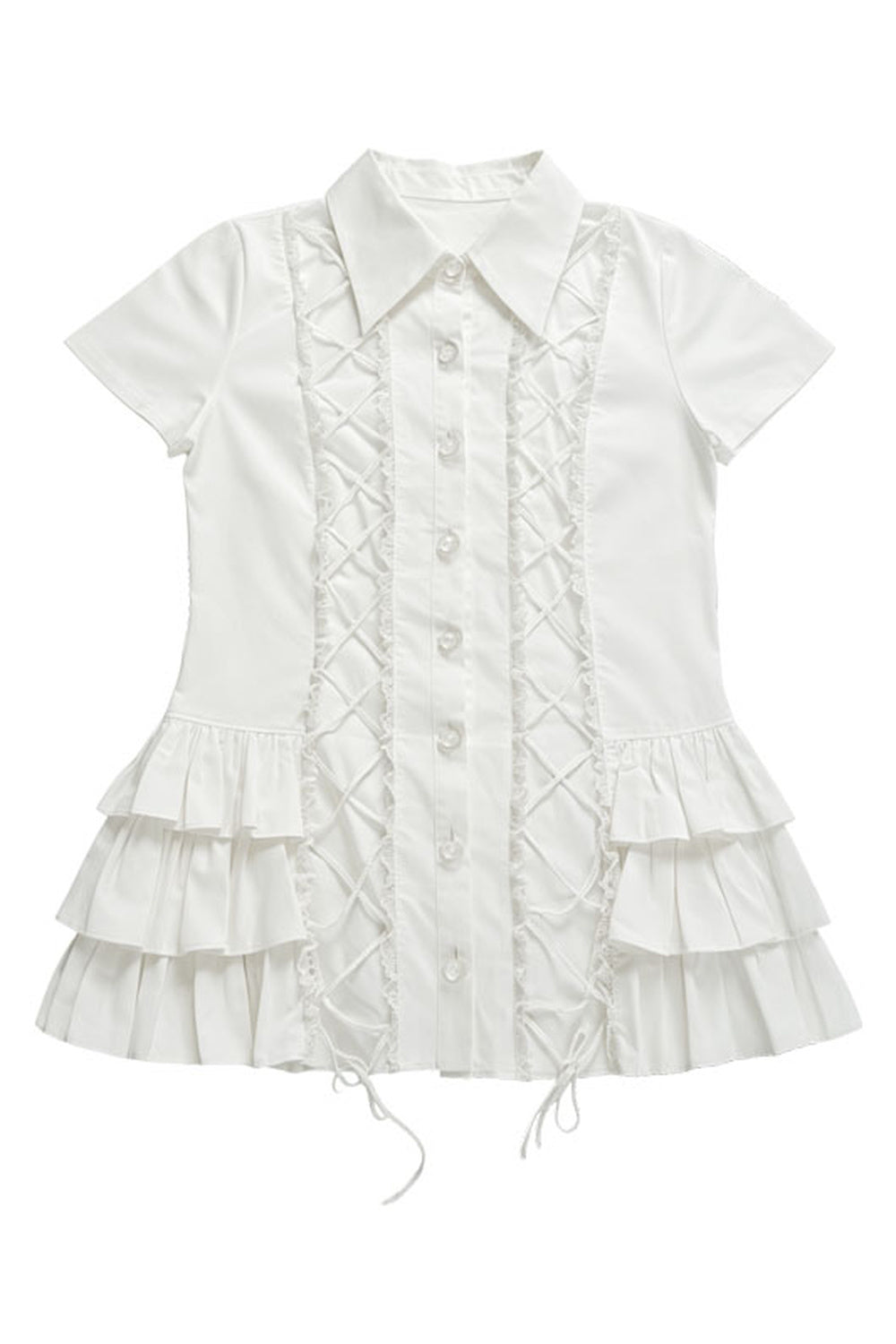Multi-Layered Lace-Up White Shirt Dress