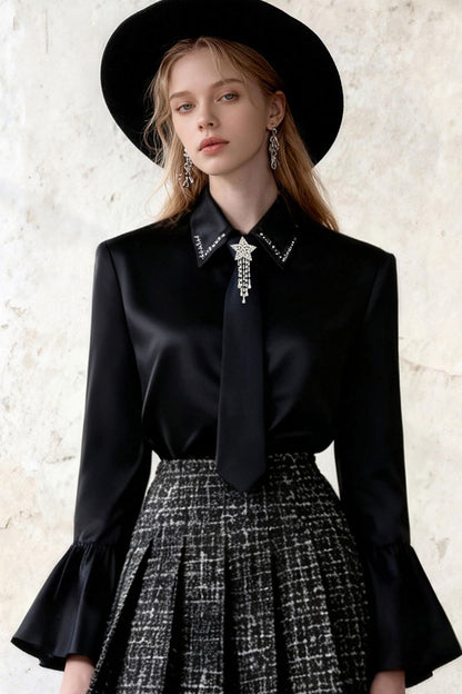 Ruffled Shirt Pleated Skirt Set-Up