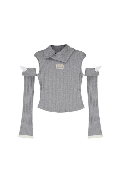 Winged Fold-Over Collar Knit Top