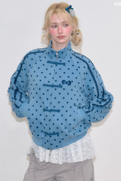 Polka Dot Zip Up Hoodie Jacket