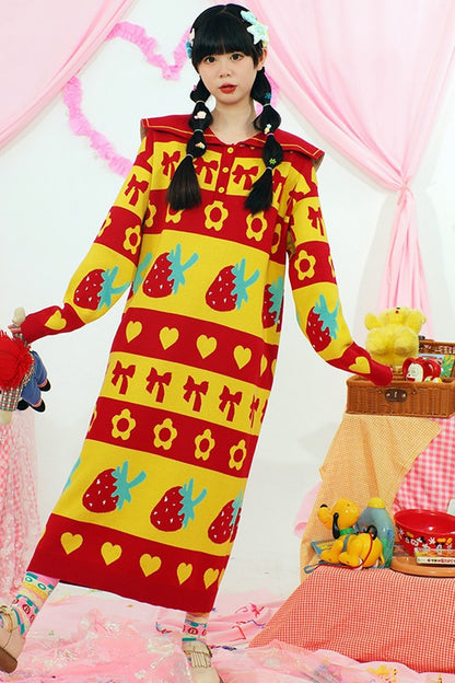 Erdbeer-Stricklangkleid