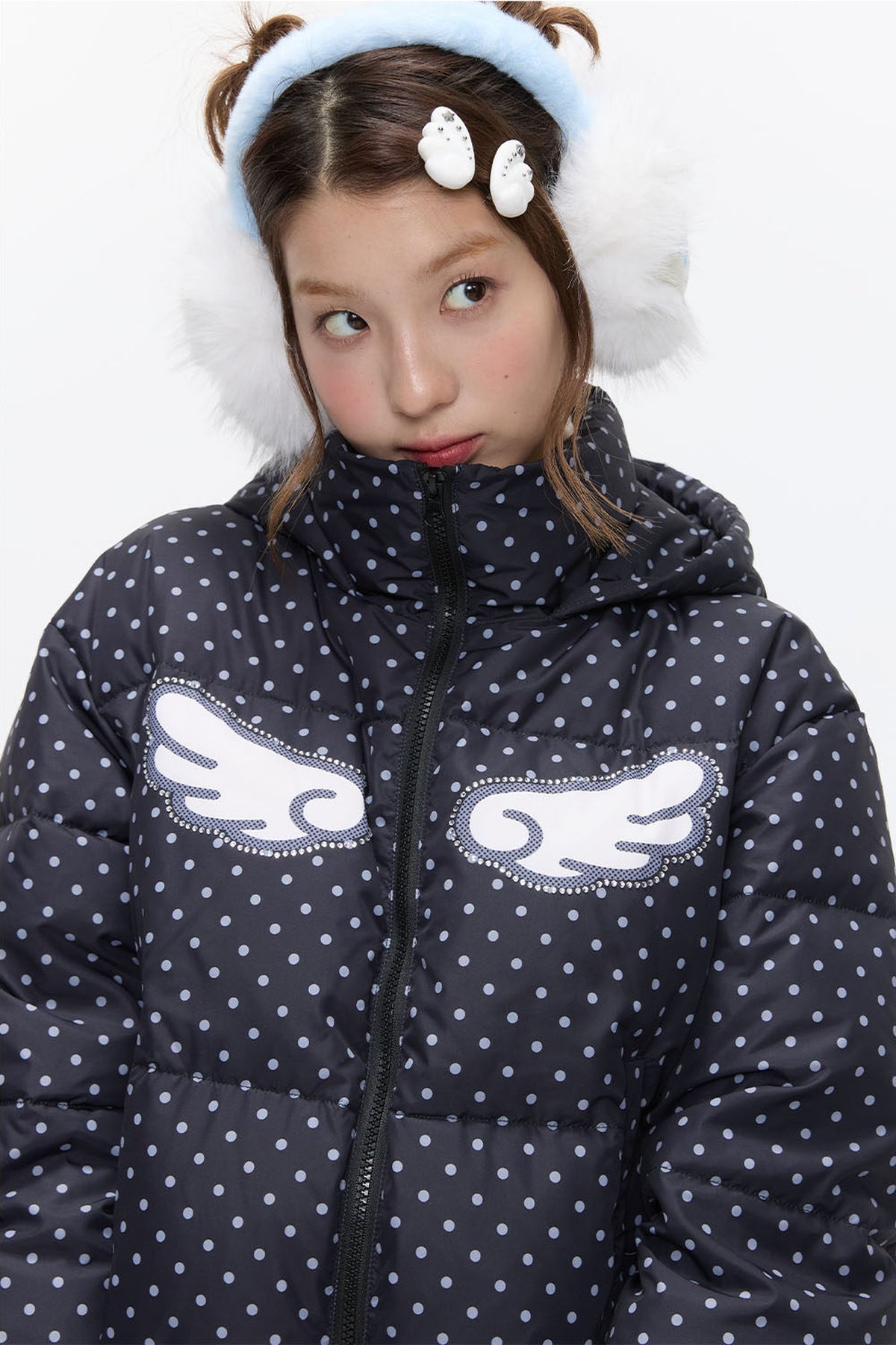 Hooded Polka Dot Down Jacket