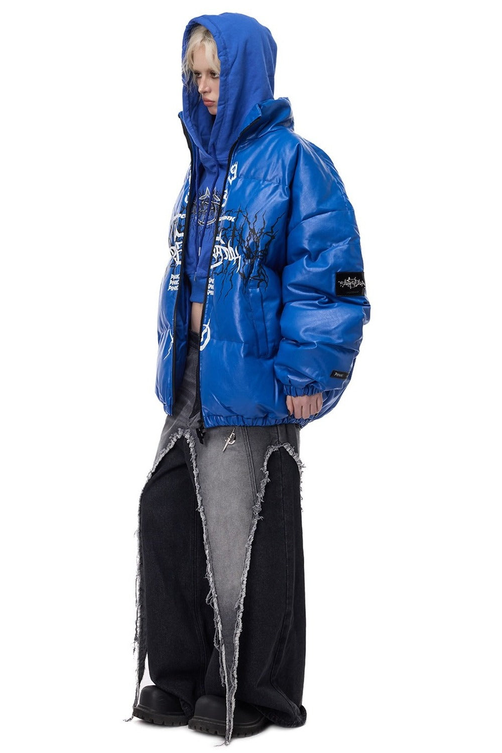Logo PU Leather Motorcycle Puffer Jacket