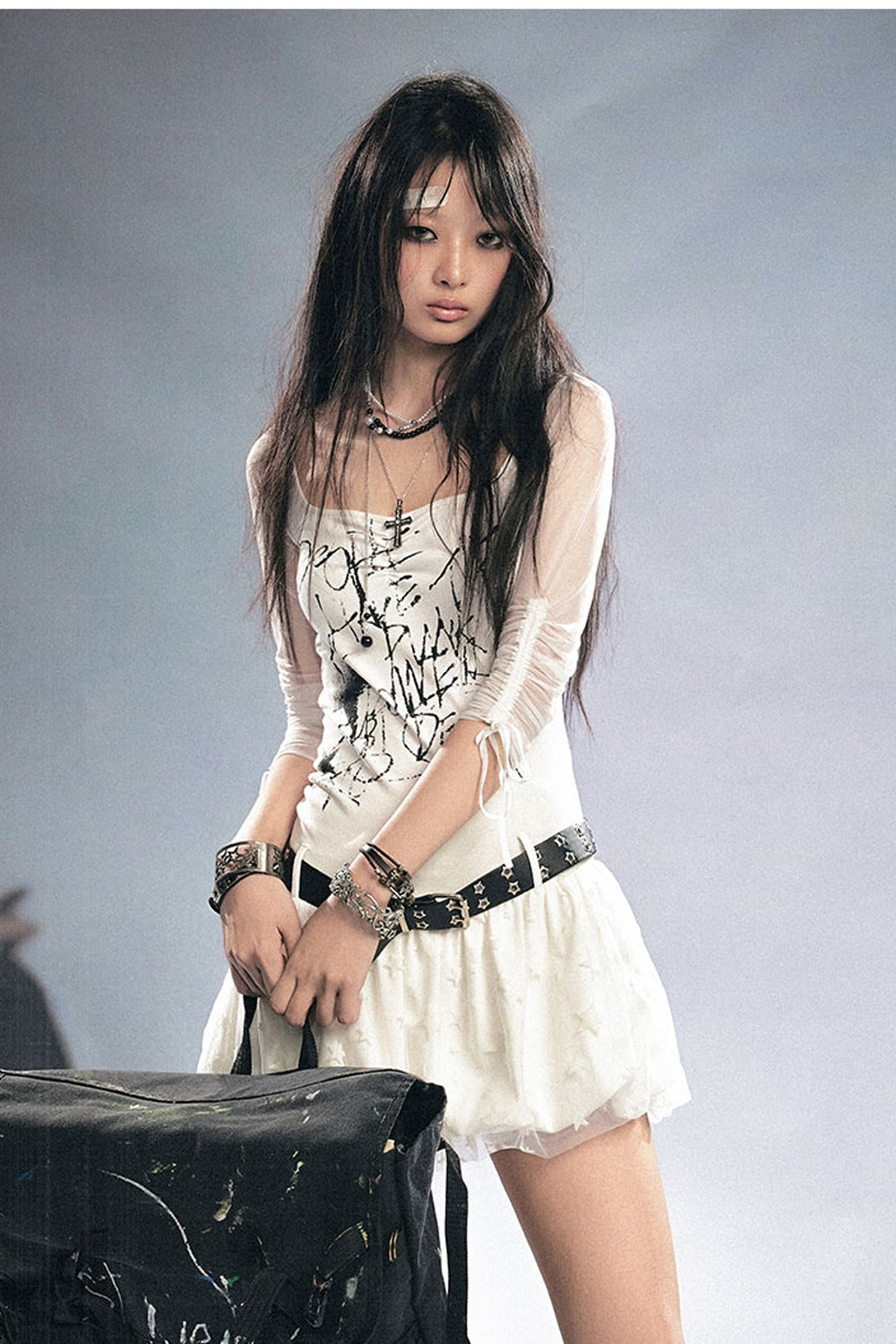 Patchwork Mesh Knit Dress Set-Up