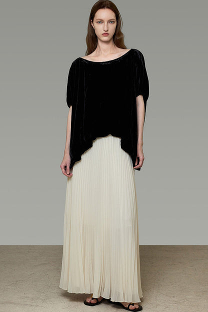 Black Velvet Top And Pleated Skirt Set