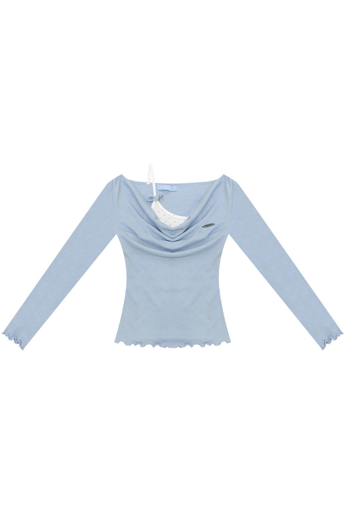Blue Knit Flutter Collar Long Sleeve Top