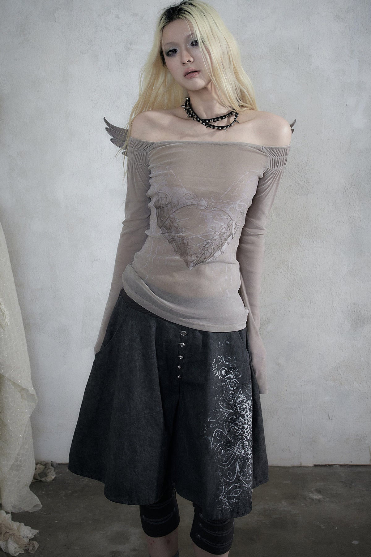 One-Shoulder Backless Velvet Knit Top