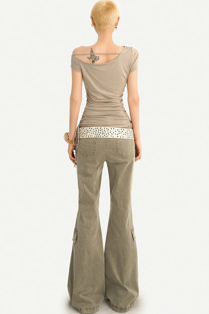 Retro Distressed Flared Denim Pants