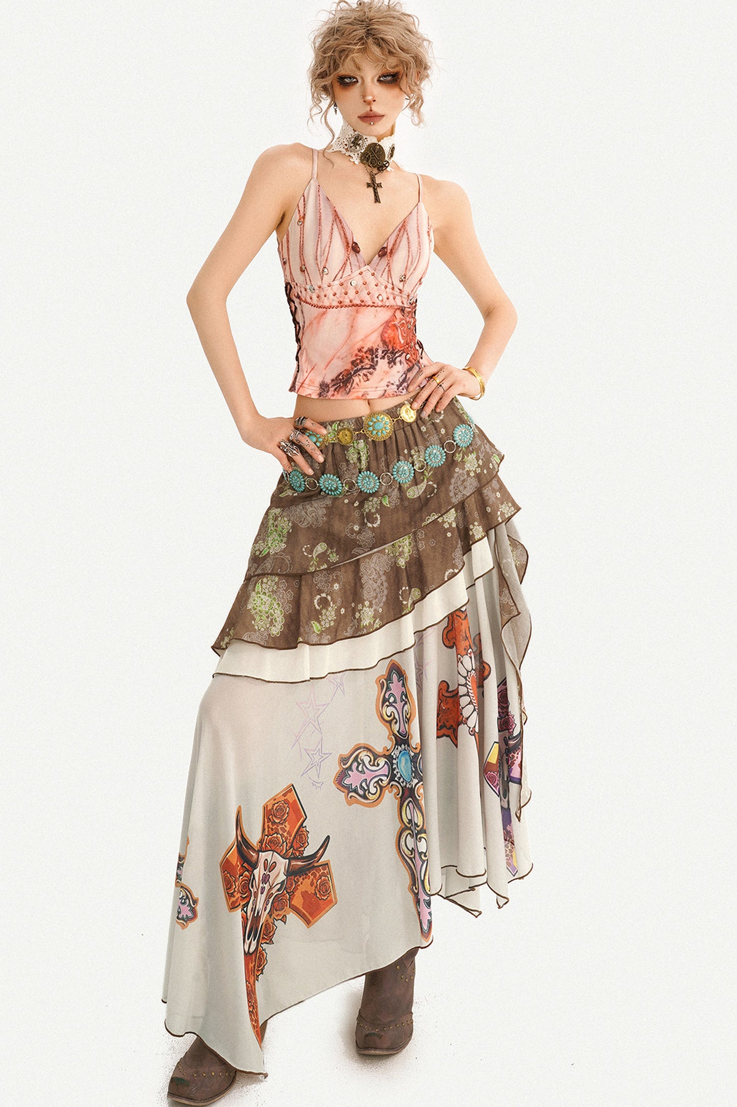 Bohemian Oil Painting Print A-Line Long Skirt