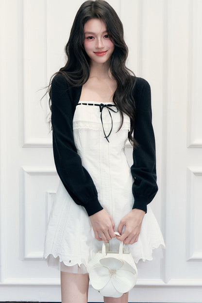 Ensemble robe trapèze en dentelle et cardigan