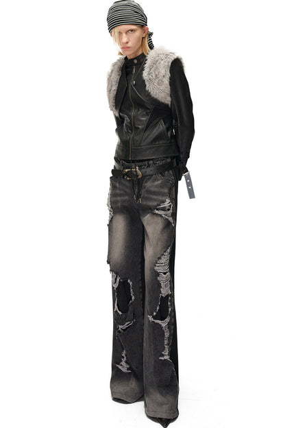 Layered Patchwork Fur Trim Vest