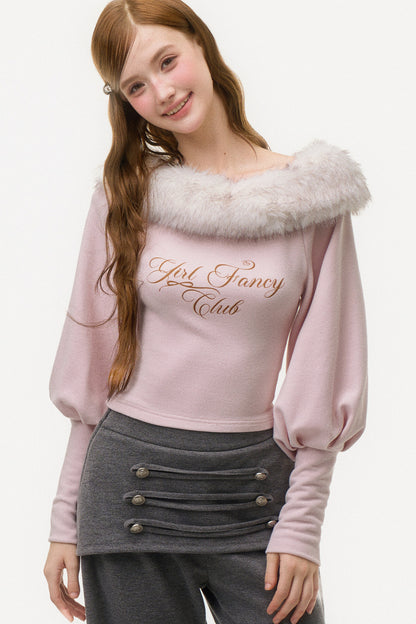 Off-Shoulder Fox Fur Knit Top
