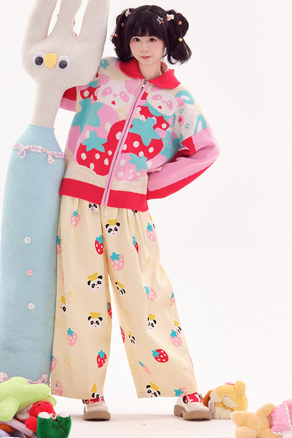 Jeans im japanischen Stil mit Panda-Motiv