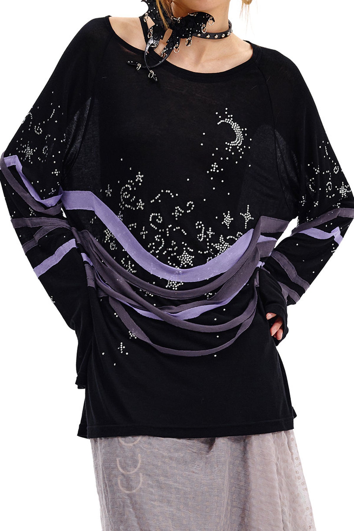 Starry Night Rhinestone Long-Sleeve T-Shirt