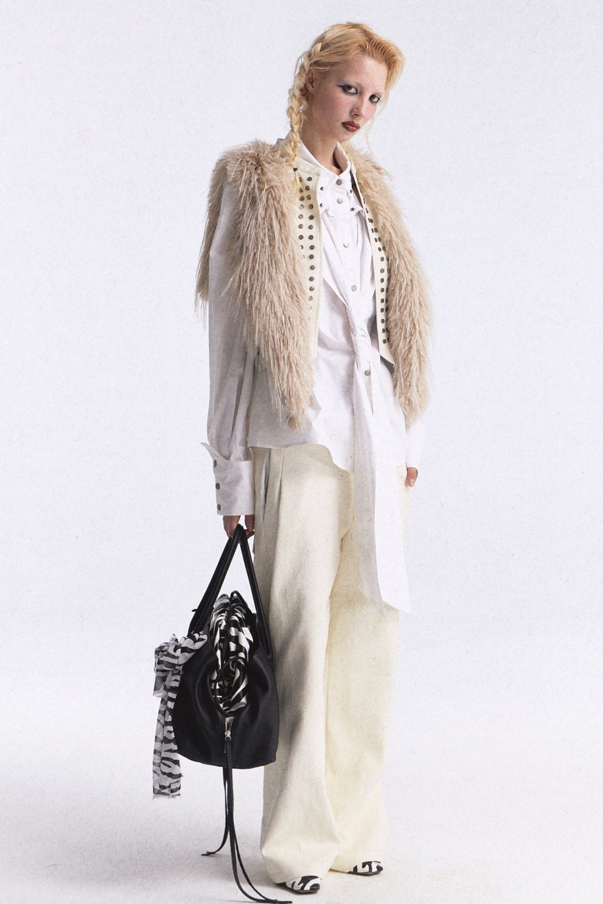 Studded Lace-Up Three-Dimensional Cut Shirt