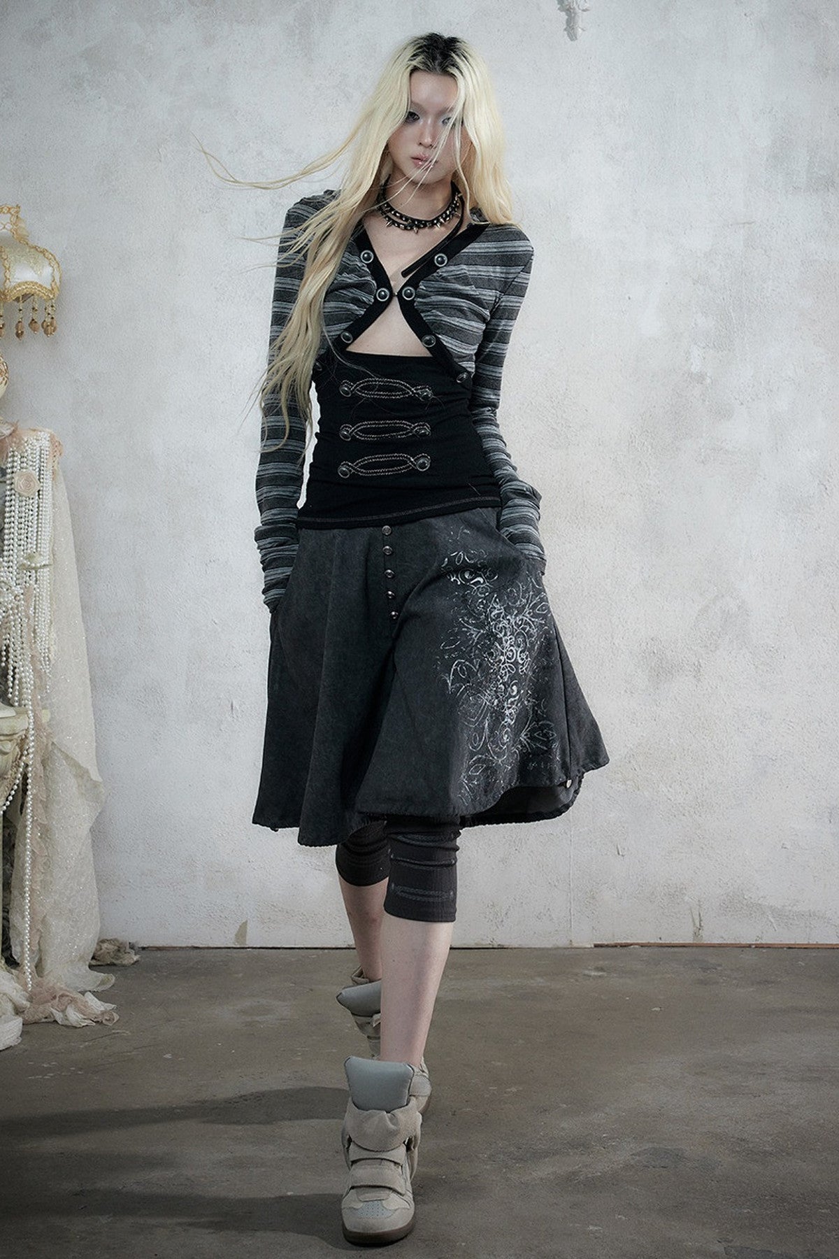 Punk Print Layered-Look Skirt