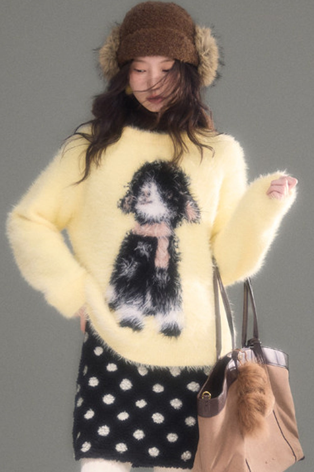 Eared Lamb Faux Mink Pullover Sweater