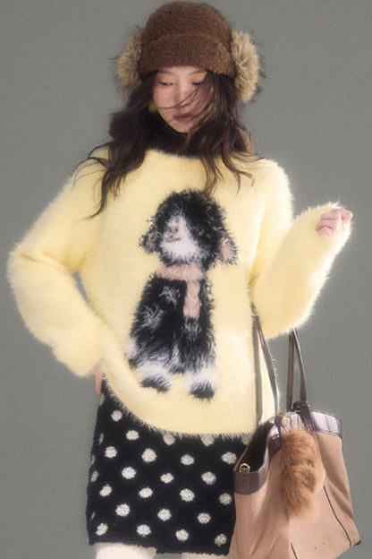 Eared Lamb Faux Mink Pullover Sweater