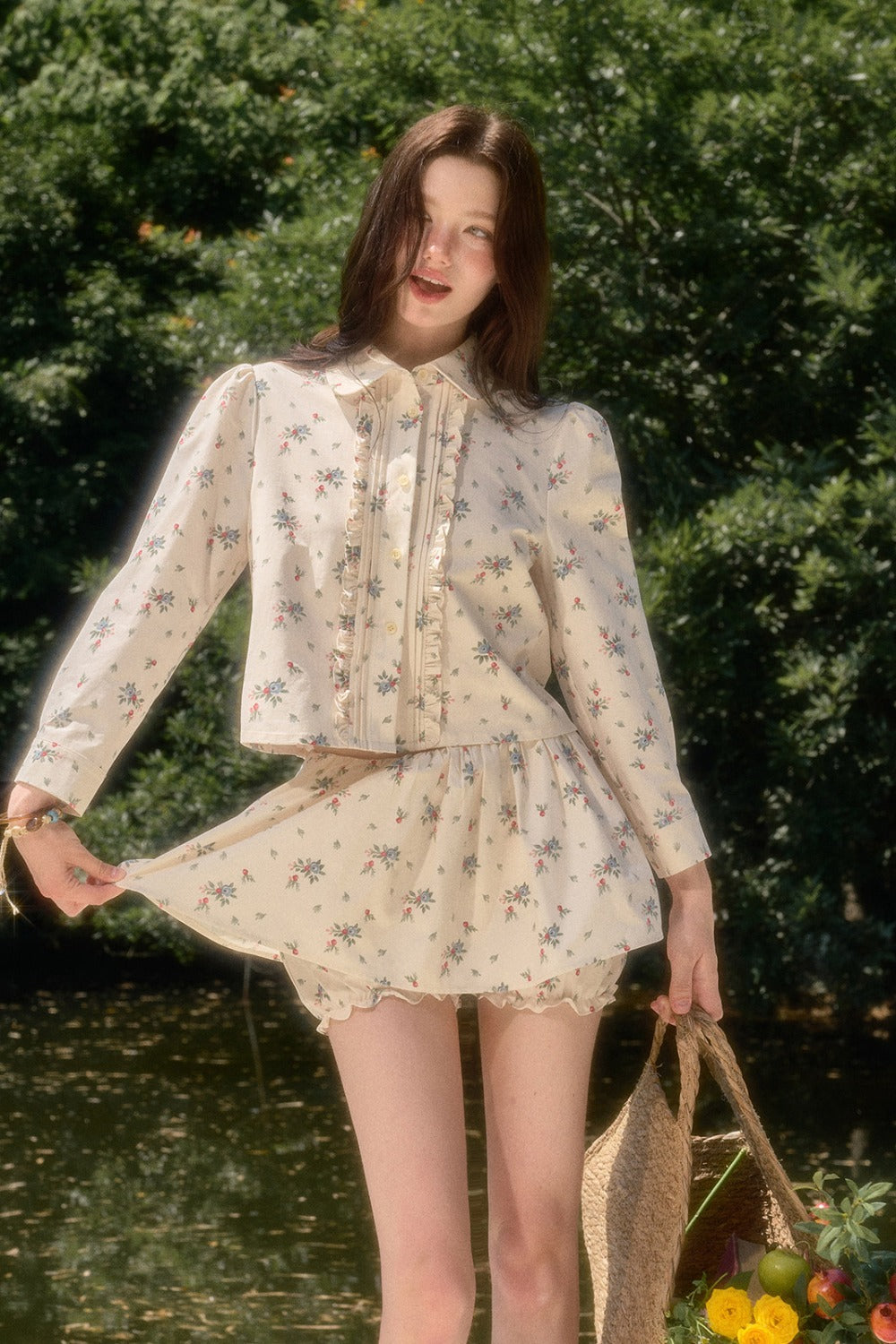 Floral Print Shirt and Culottes Set-Up