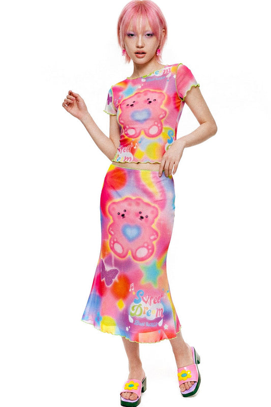 Dopamine Rainbow Mesh Dress