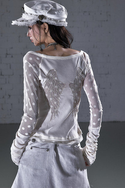 Baroque Flocked Wing Embroidered Blouse