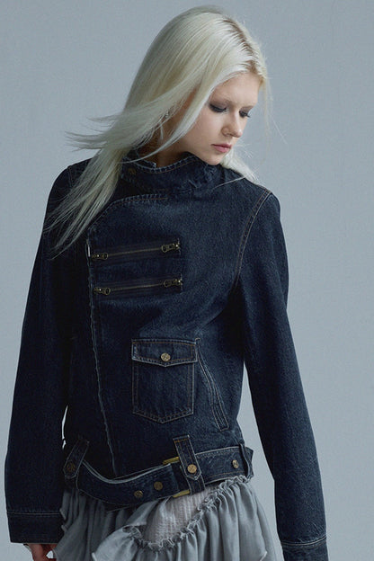 Distressed Chain Denim Jacket