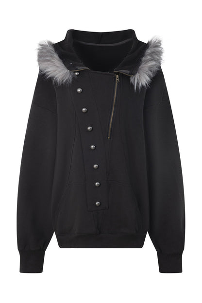 Oversize Hooded Fur Collar Jacket