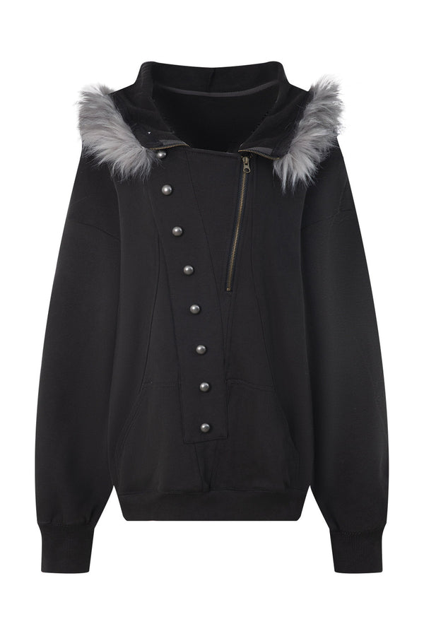 Oversize Hooded Fur Collar Jacket