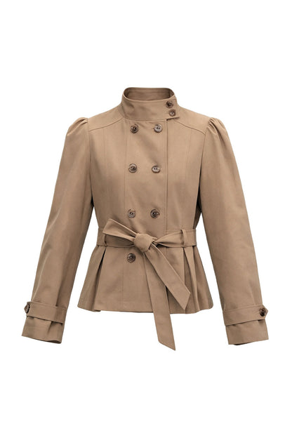 Retro Double-Breasted Trench Coat and Skirt Set-Up