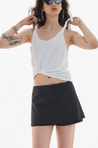Gray White Striped Button Front Skirt