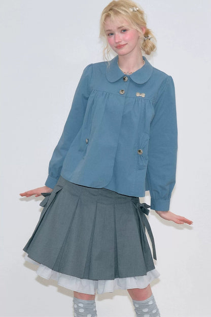Blaue Workwear-Jacke mit Bubikragen