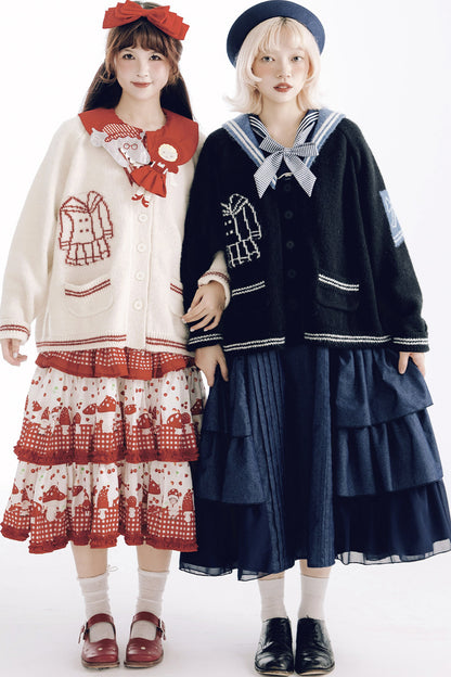 Scissors Pattern Sailor Collar Knit Cardigan