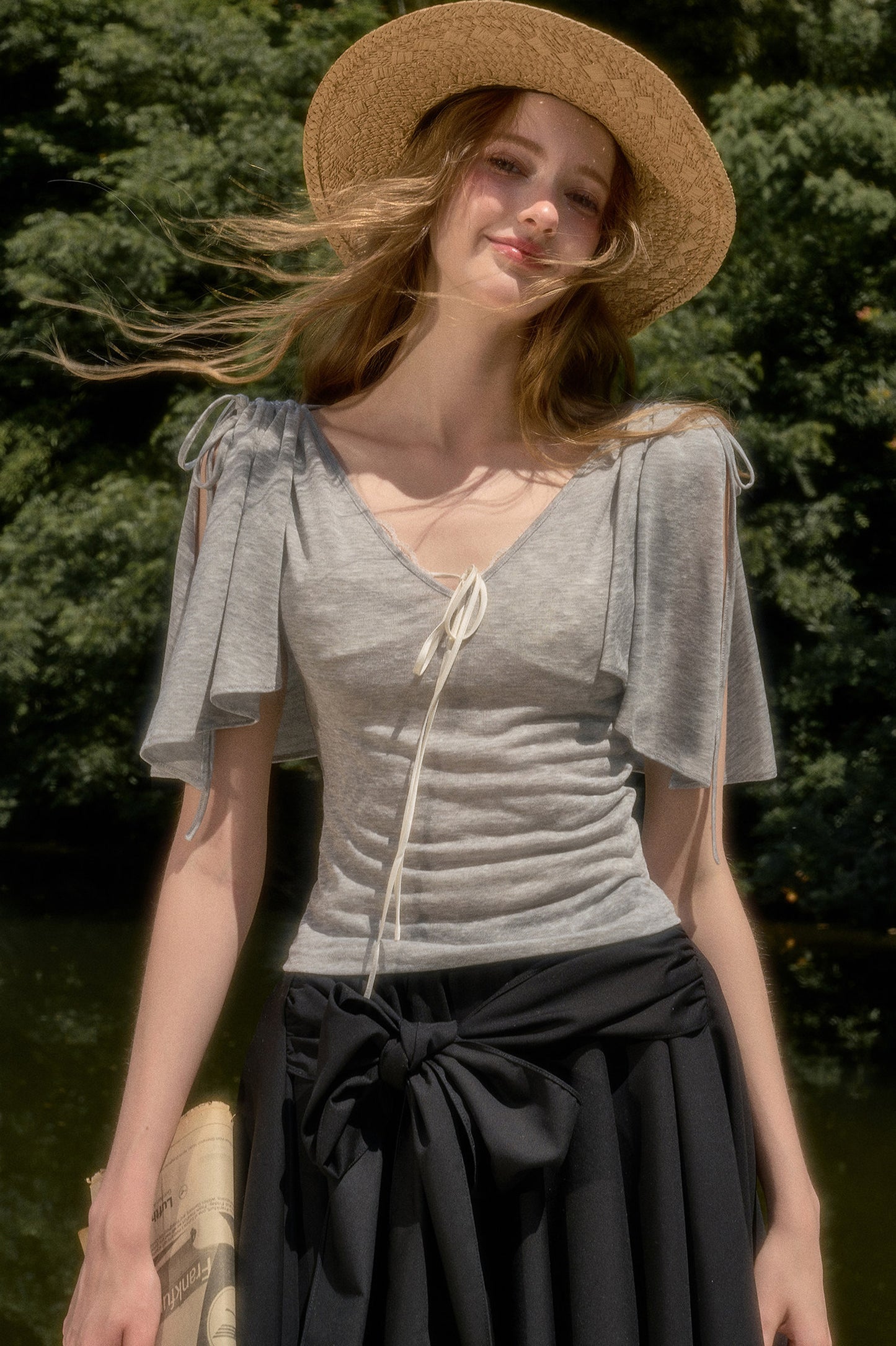 Cape-Style Short-Sleeve Top and Dress Set-Up