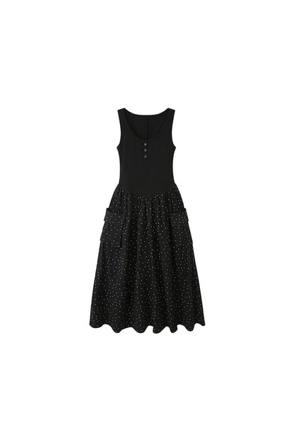 Sleeveless Polka Dot A-Line Maxi Dress