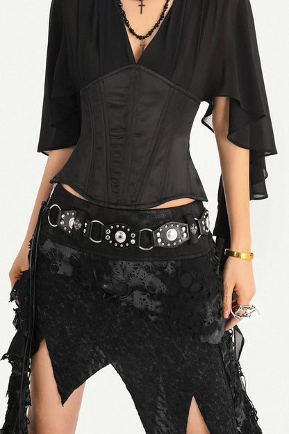 Elegant Structured Black V-Neck Blouse
