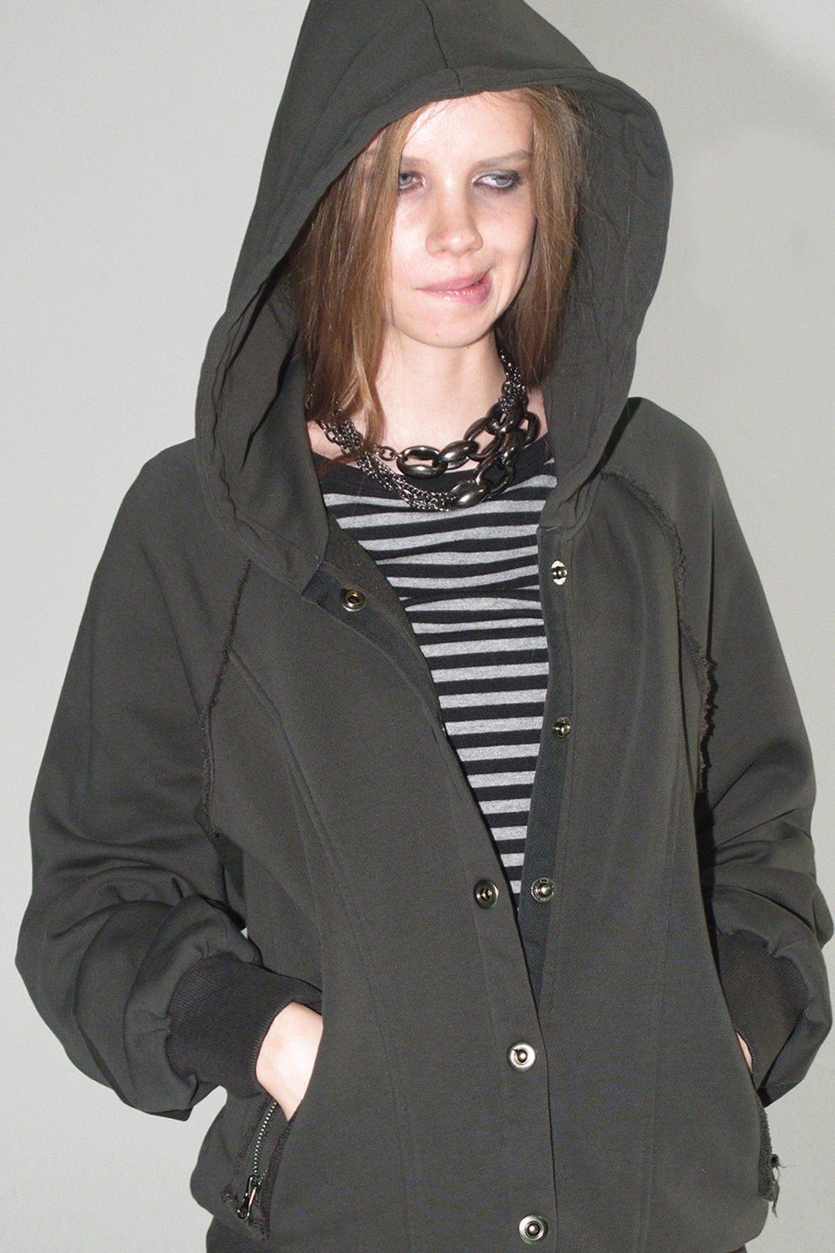 Acid-Washed Reversible Hooded Terry Jacket