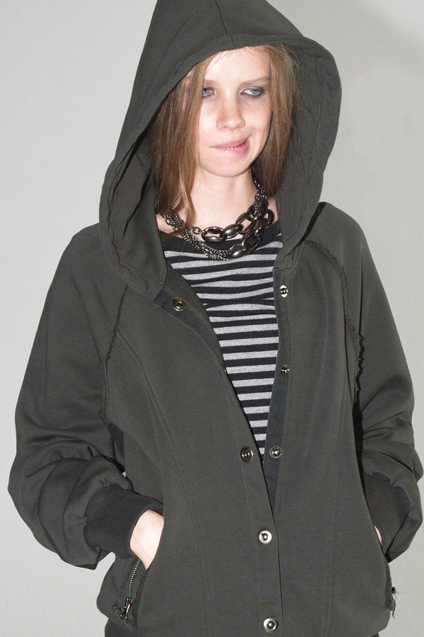 Acid-Washed Reversible Hooded Terry Jacket