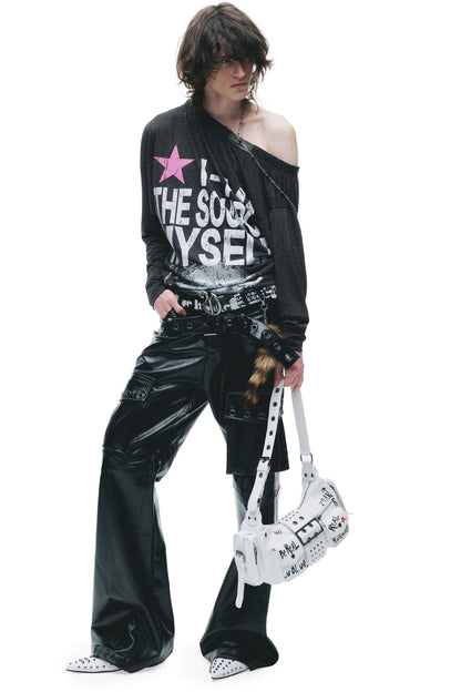 Asymmetrical Distressed Crushed Print T-Shirt
