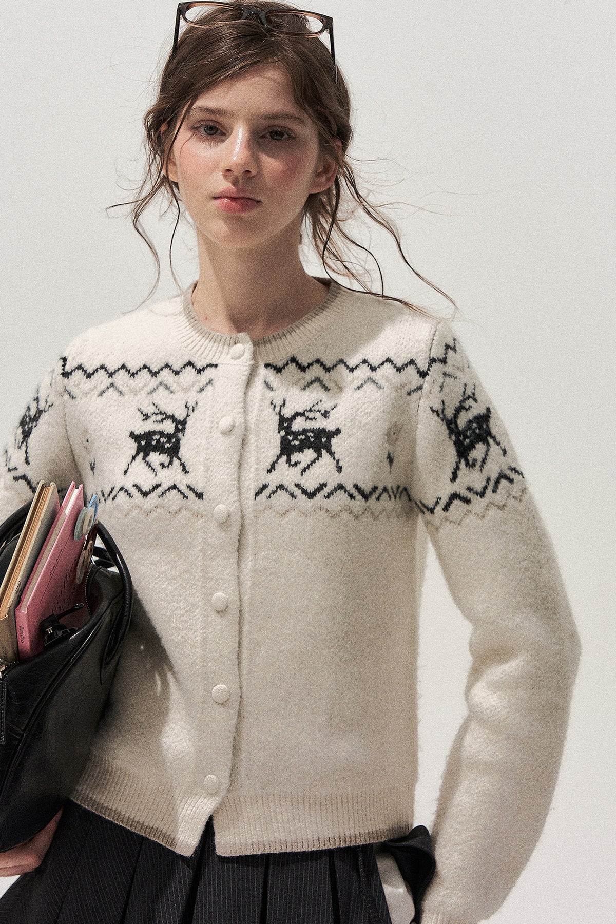 Deer Fair Isle Knit Cardigan