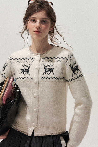 Deer Fair Isle Knit Cardigan