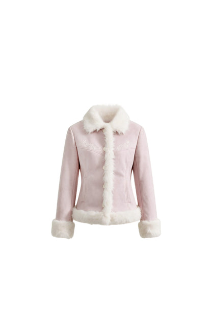 Bestickte Wildleder-Kunstfelljacke