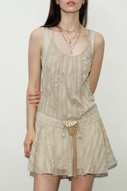 Textured Ruffled Hem Tie Halter Neck Dress