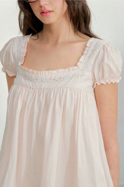 Square Neck Lace Embroidery Dress