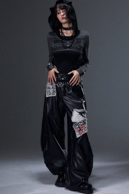 Dark Punk Drop-Crotch Hooded Knit Bodysuit